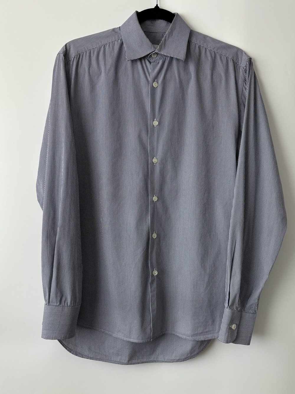 Prada Milano Mens Subtle Gingham Blue Luxury Dress Shirt Size 15